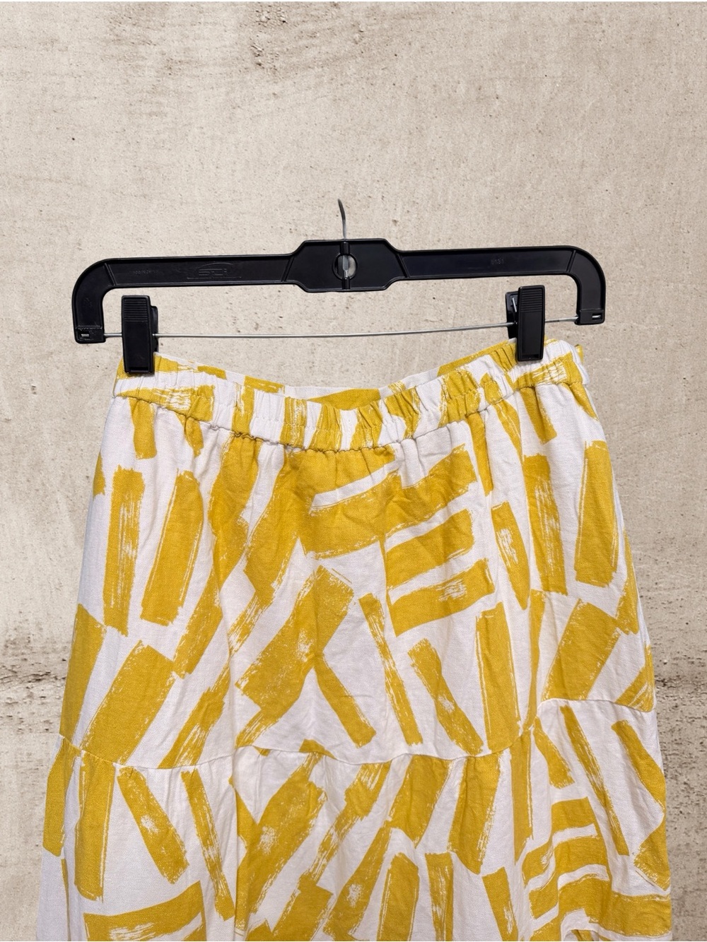 House of Harlow 1960 Yellow Abstract Brushstroke Tiered Linen Maxi Skirt L - Picture 4 of 5